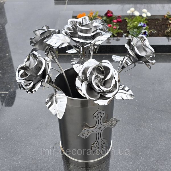 Ваза на Алею Слави кругла з хрестом срібна (3037433854) Нерж. ваза средн 6 фото